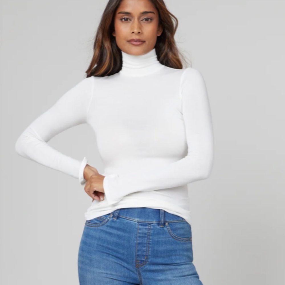 Spanx Long Sleeve Turtleneck Split Wrist Powder Tencel Modal
